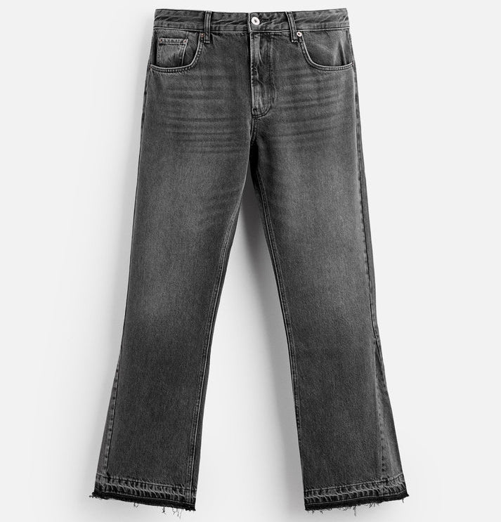 MIDNIGHT — KNIT OUTFIT SET — dark grey flared jeans, front product view