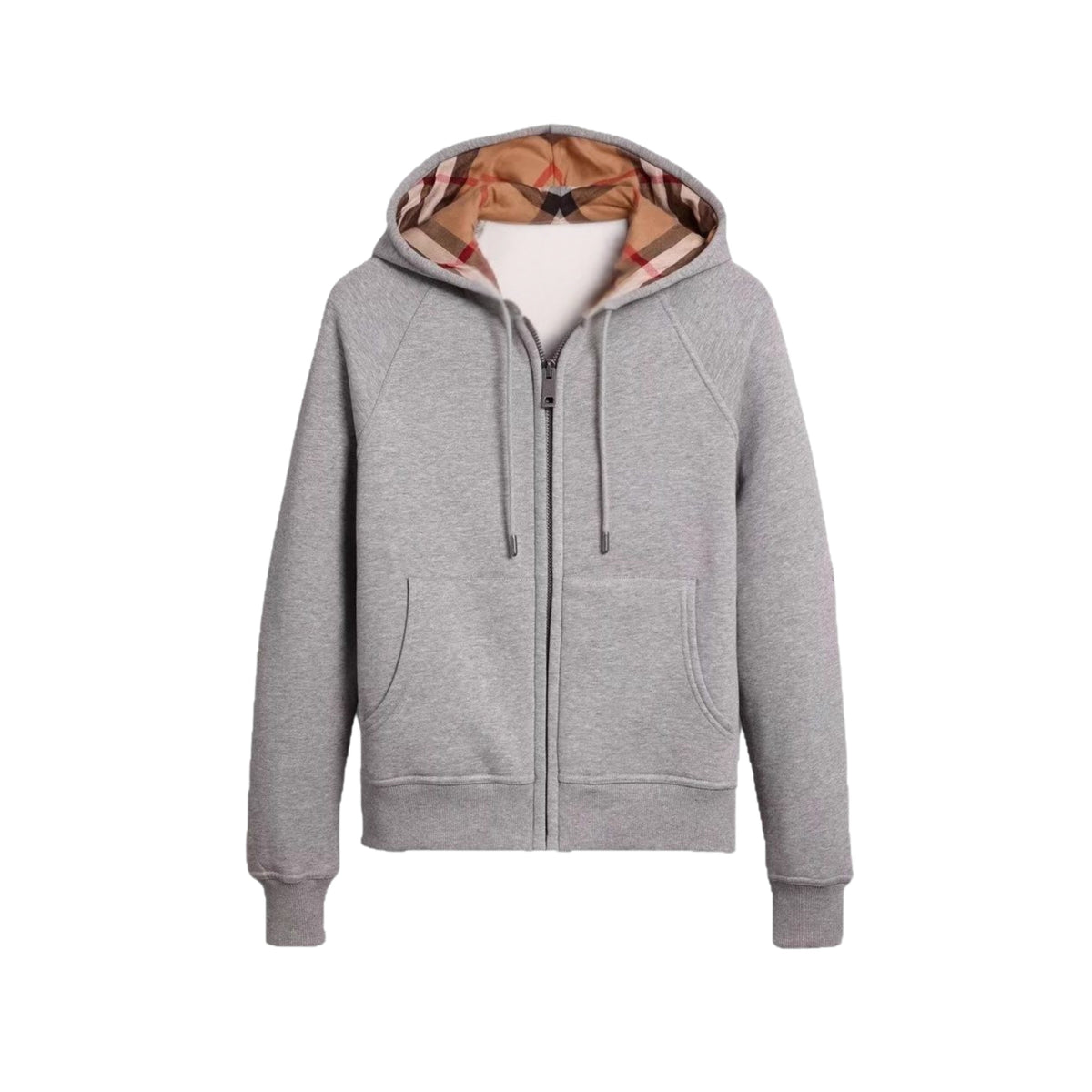 STREETLINE — HOODIE OUTFIT SET — grey zip hoodie with checked hood lining, front product view