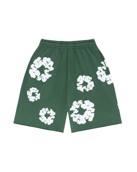 BLOOM — FLORAL SHORTS — green floral shorts, front view