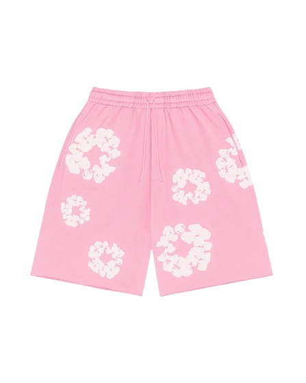 BLOOM — FLORAL SHORTS — pink floral shorts, front view