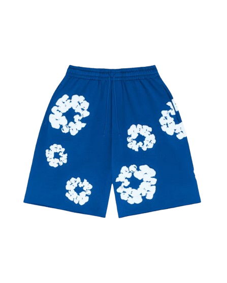 BLOOM — FLORAL SHORTS — blue floral shorts, front view