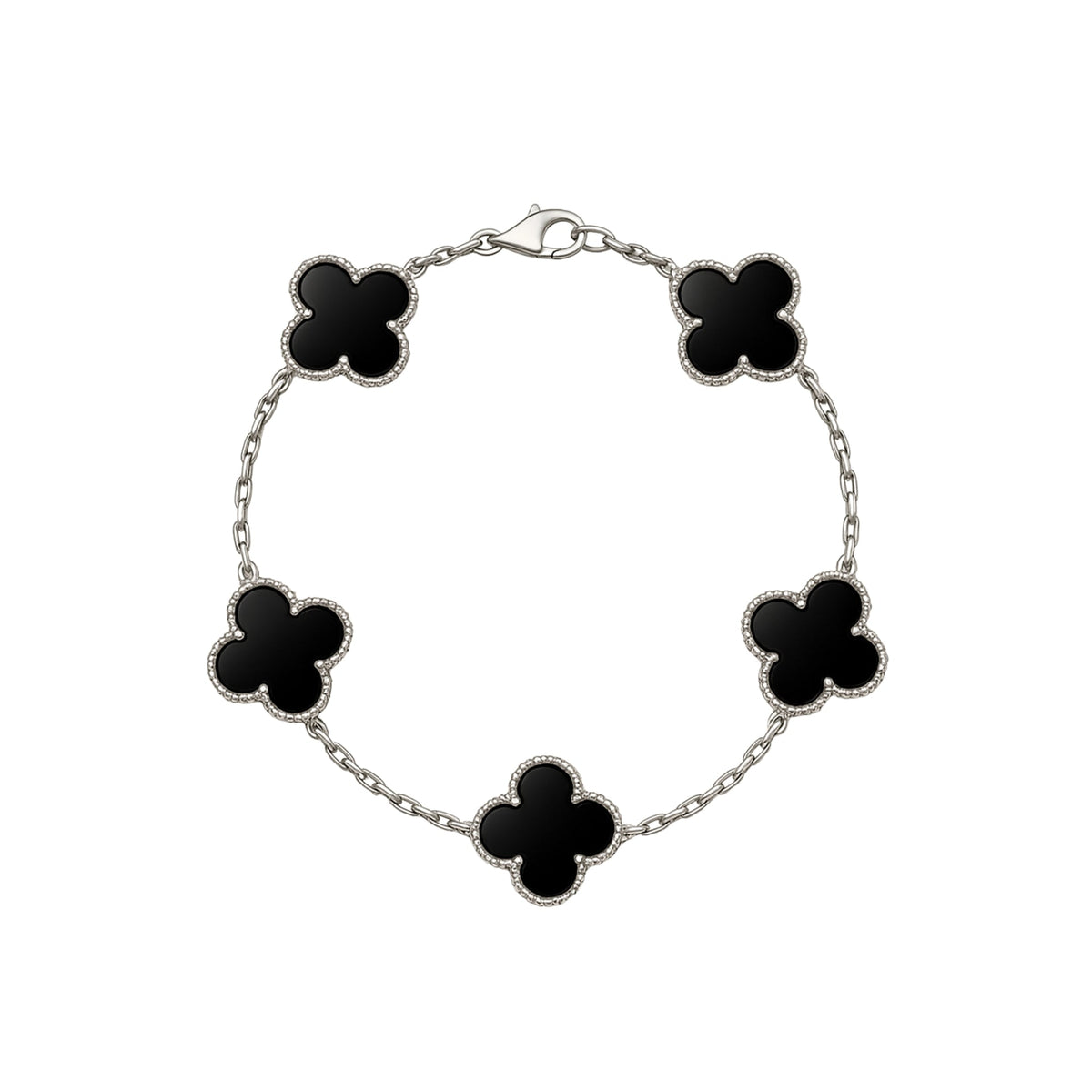 MIDNIGHT — KNIT OUTFIT SET — silver-tone bracelet with five black clover details