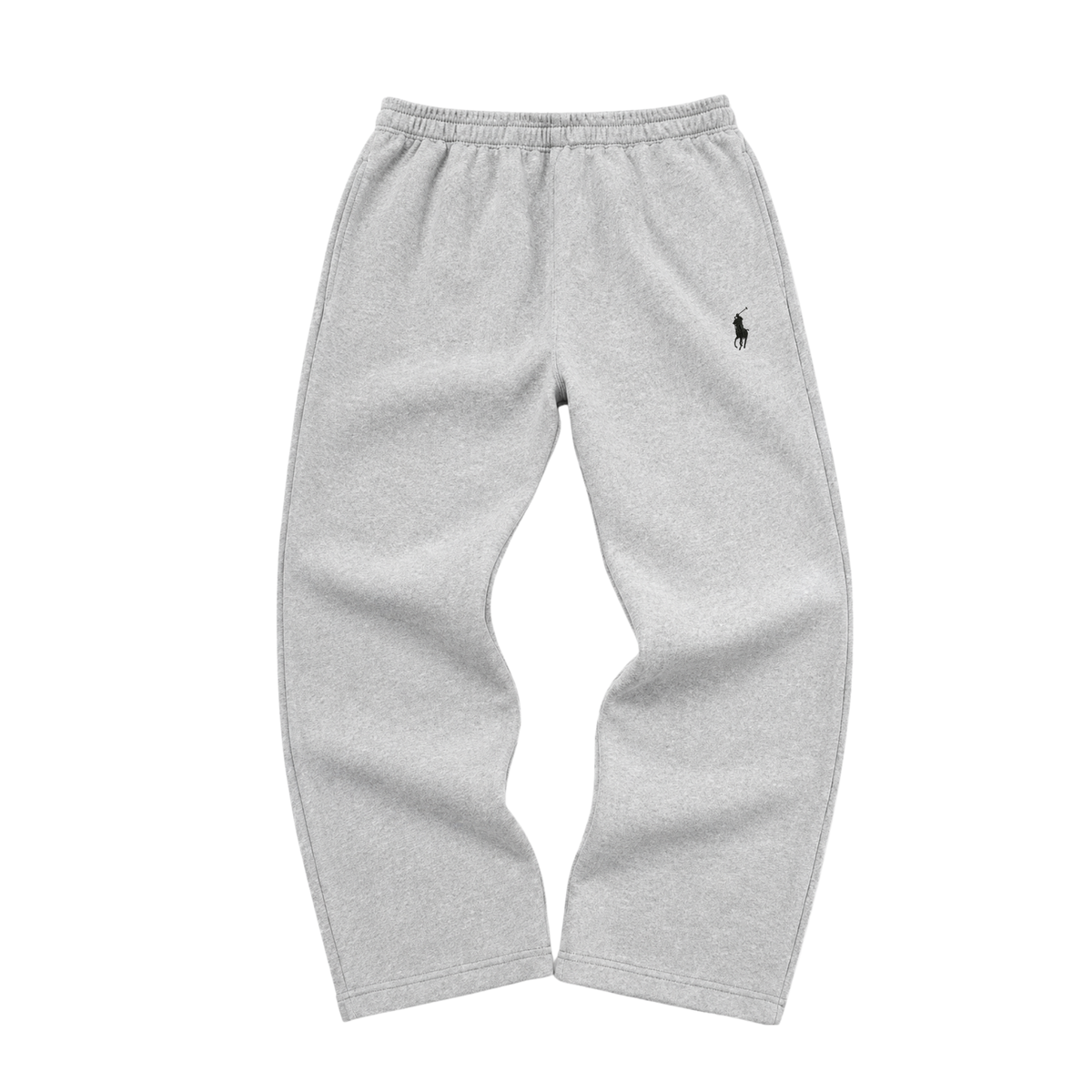 VERO — OPEN HEM SWEATPANTS — grey sweatpants with dark thigh embroidery, flatlay