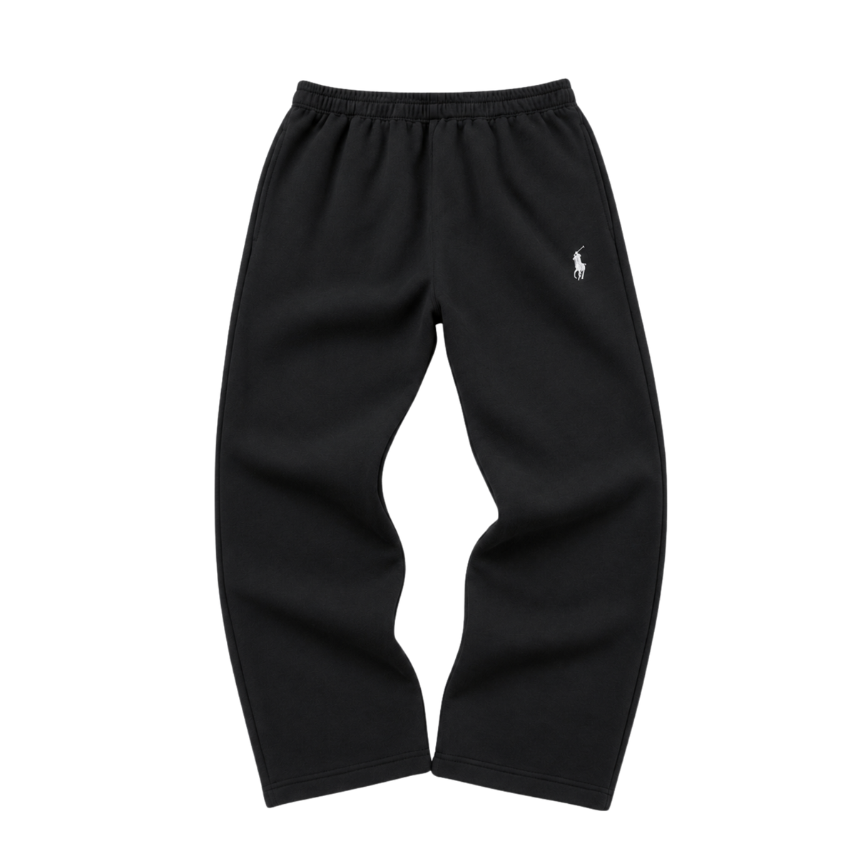 VERO — OPEN HEM SWEATPANTS — black sweatpants with white embroidery, flatlay