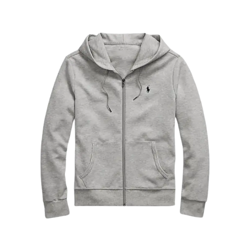 VERO — ZIP HOODIE — grey zip hoodie with dark embroidery, front flatlay