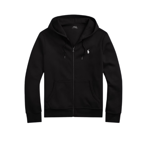 VERO — ZIP HOODIE — black zip hoodie with white chest embroidery, front flatlay