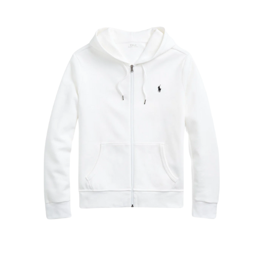 VERO — ZIP HOODIE — white zip hoodie with dark embroidery, front flatlay