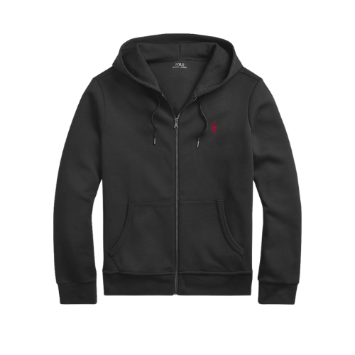 VERO — ZIP HOODIE — black zip hoodie with red embroidery, front flatlay