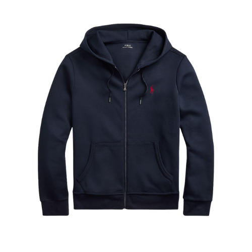 VERO — ZIP HOODIE — navy zip hoodie with red embroidery, front flatlay