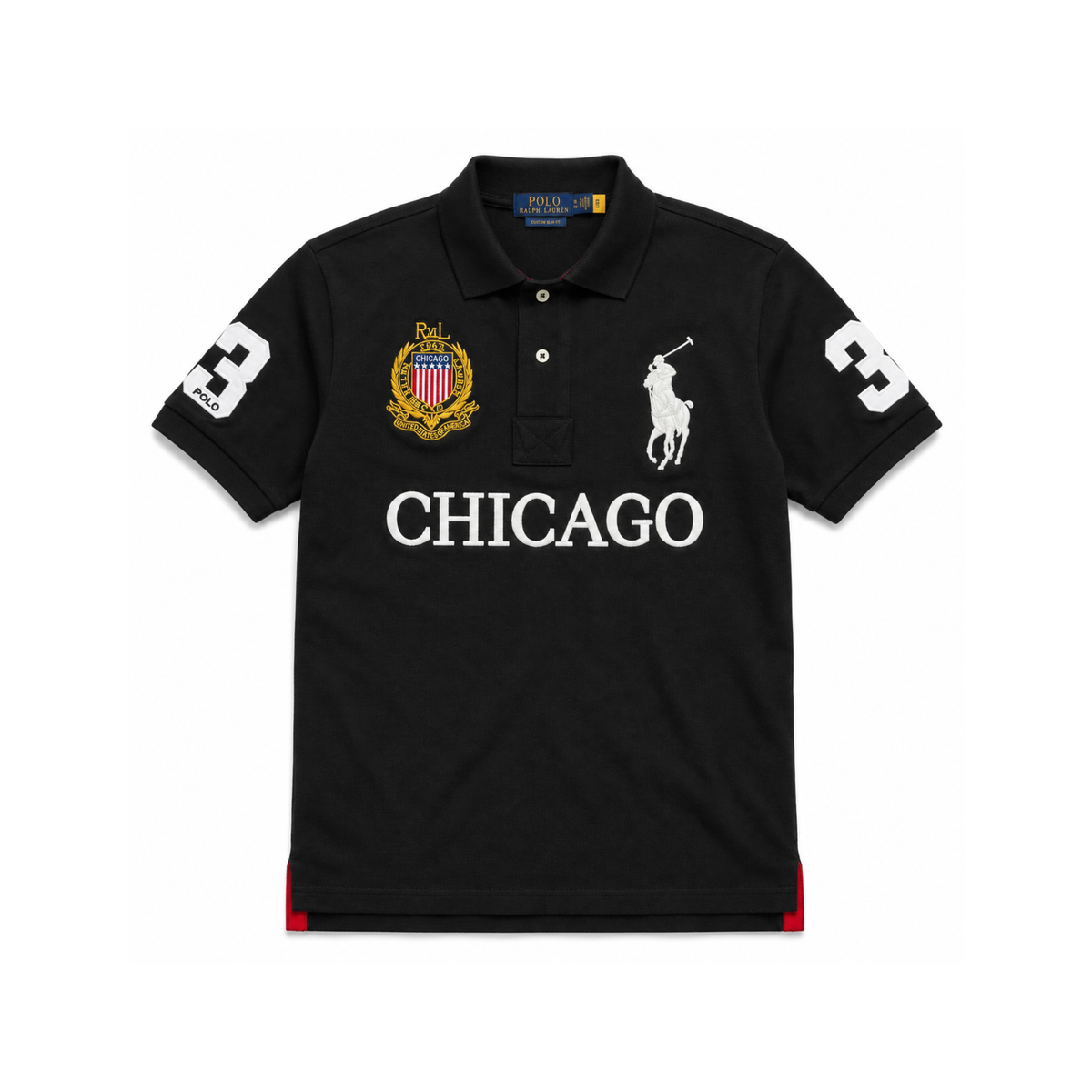 GRAPHIC - POLO — black Chicago graphic polo, front product view