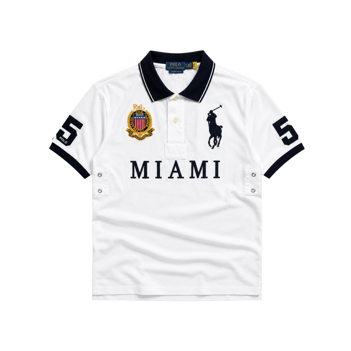 GRAPHIC - POLO — white Miami graphic polo, alternate front product view