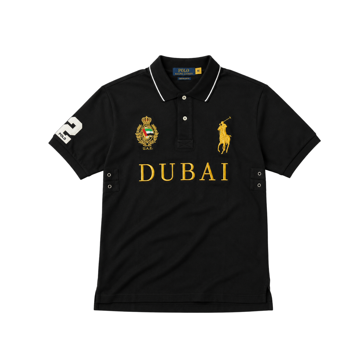 GRAPHIC - POLO — black Dubai graphic polo with gold details
