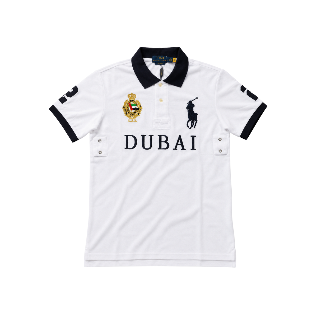GRAPHIC - POLO — white Dubai graphic polo, front product view