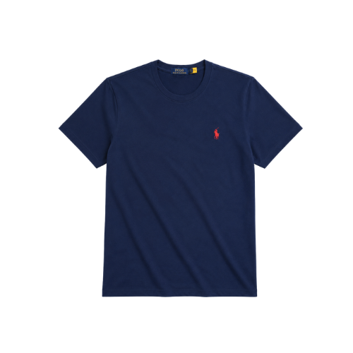 VERO — CREWNECK TEE — navy tee with red embroidery, flatlay