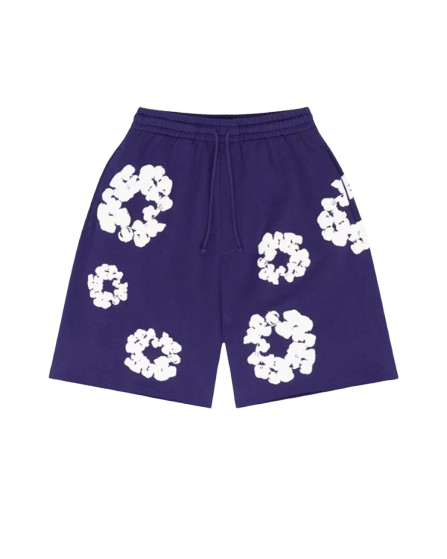 BLOOM — FLORAL SHORTS — purple floral shorts, front view