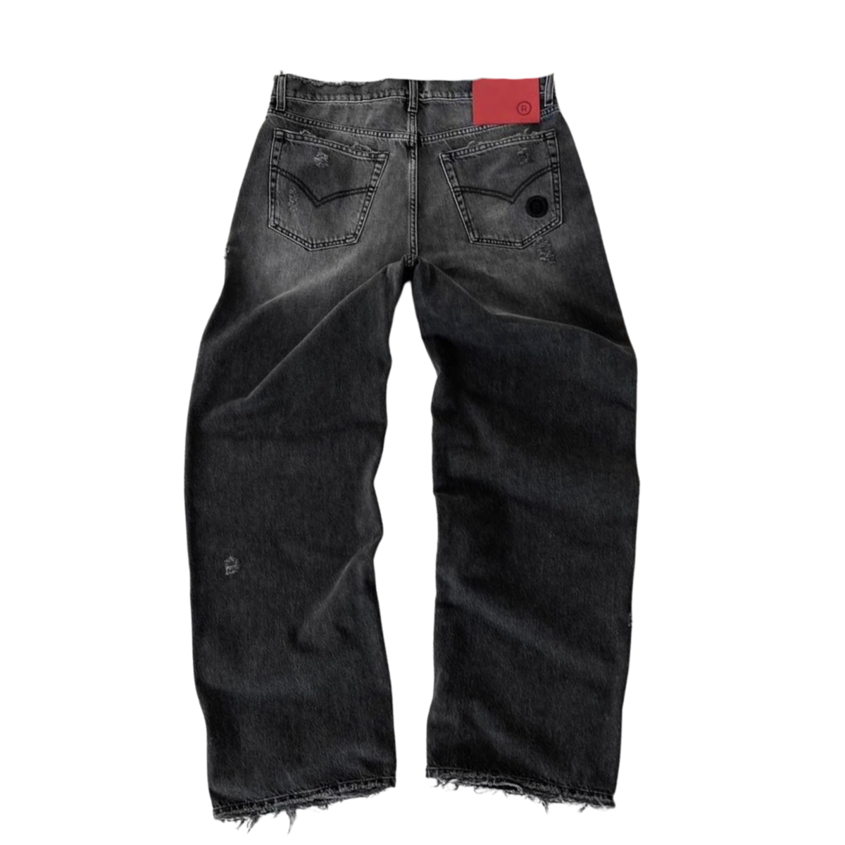 SHADOW — LOOSE WASHED JEANS — black washed jeans, back pockets and waist patch view