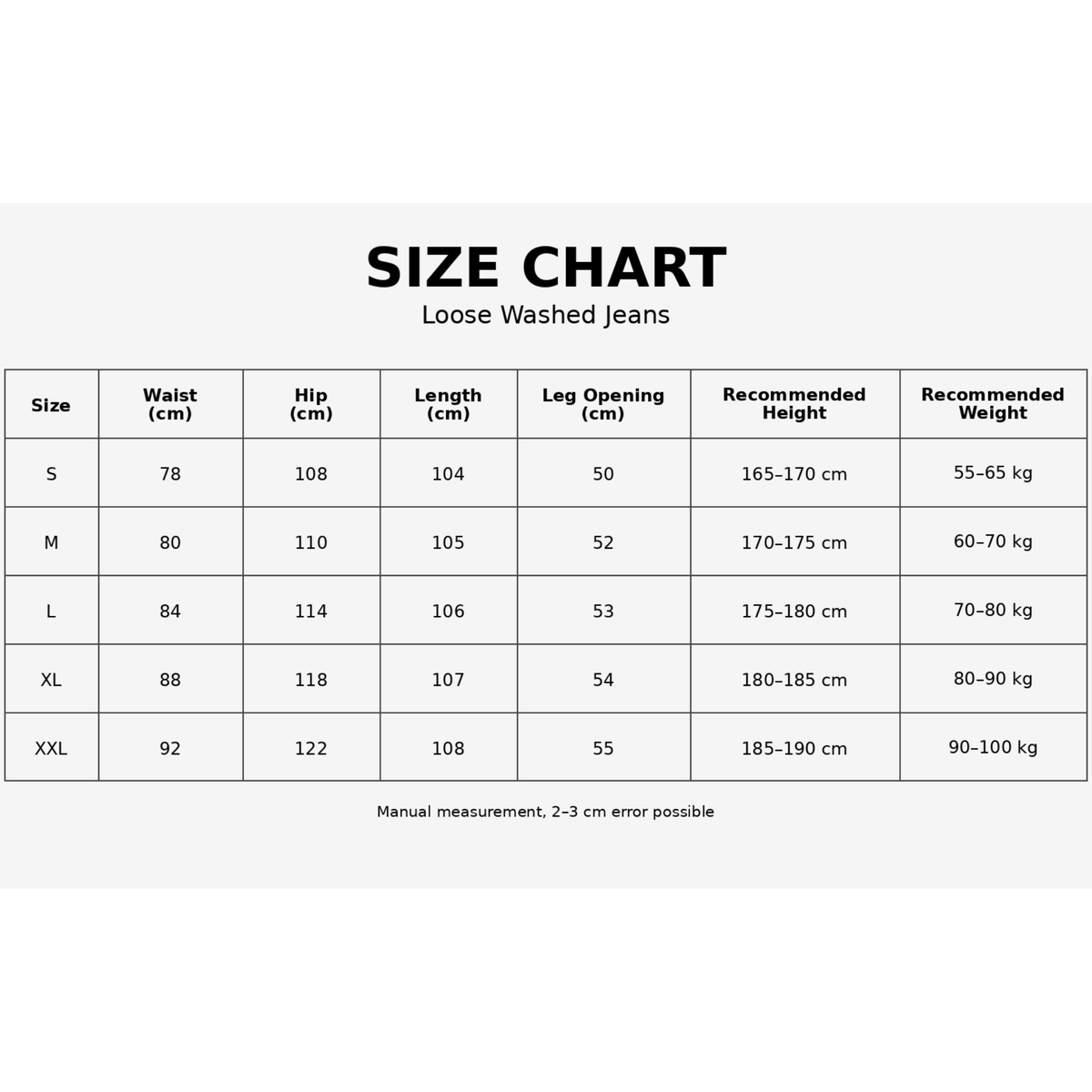 SHADOW — LOOSE WASHED JEANS — size chart for loose washed jeans