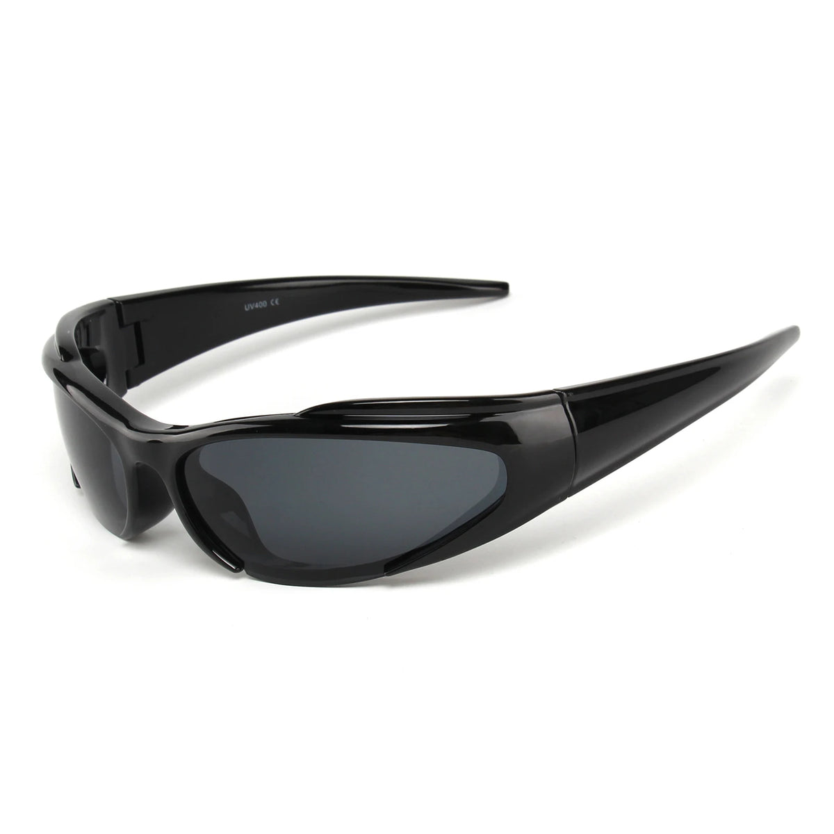 Bunny black wraparound sunglasses, angled view