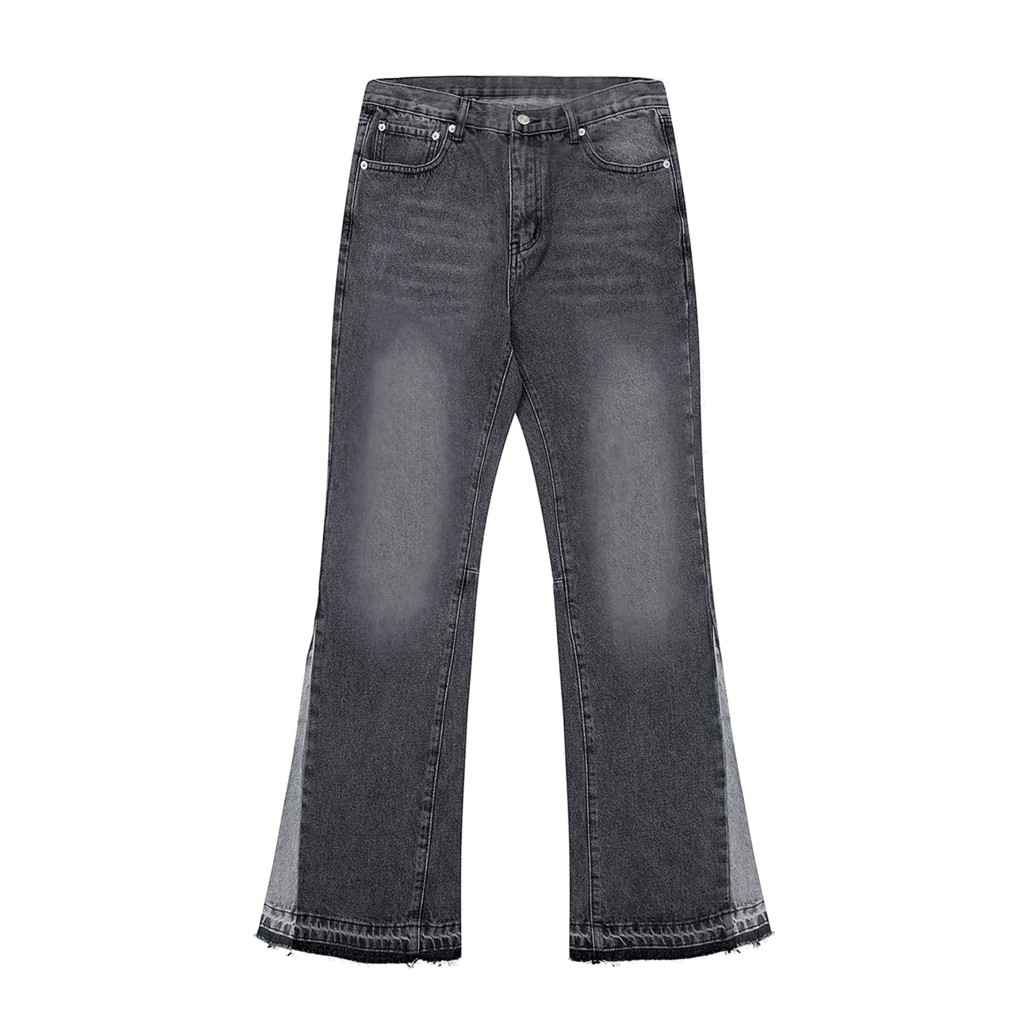 VIALE panelled flared denim jeans with raw hem and contrast side seams