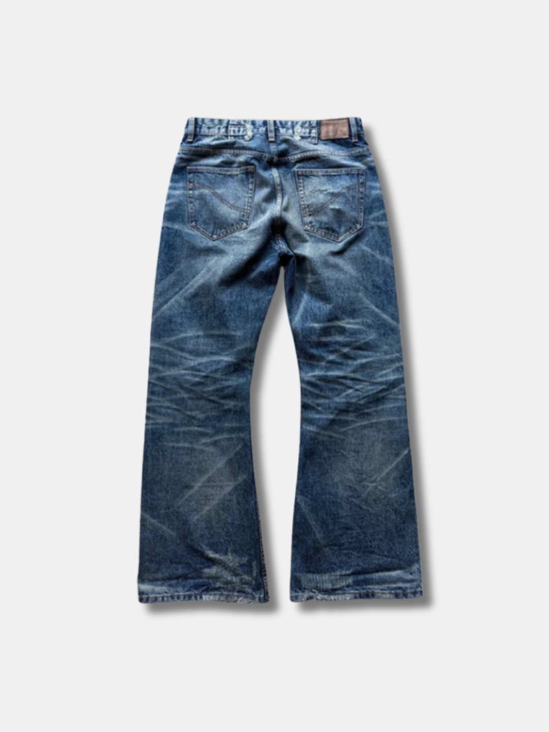 WORN — FLARED JEANS — blue washed flared jeans, back pockets and waistband