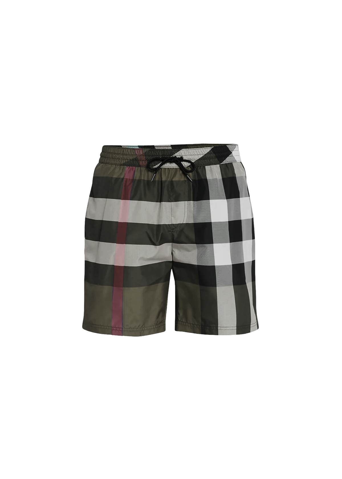 GRID — CHECK SHORTS — olive checked drawcord shorts, front product view