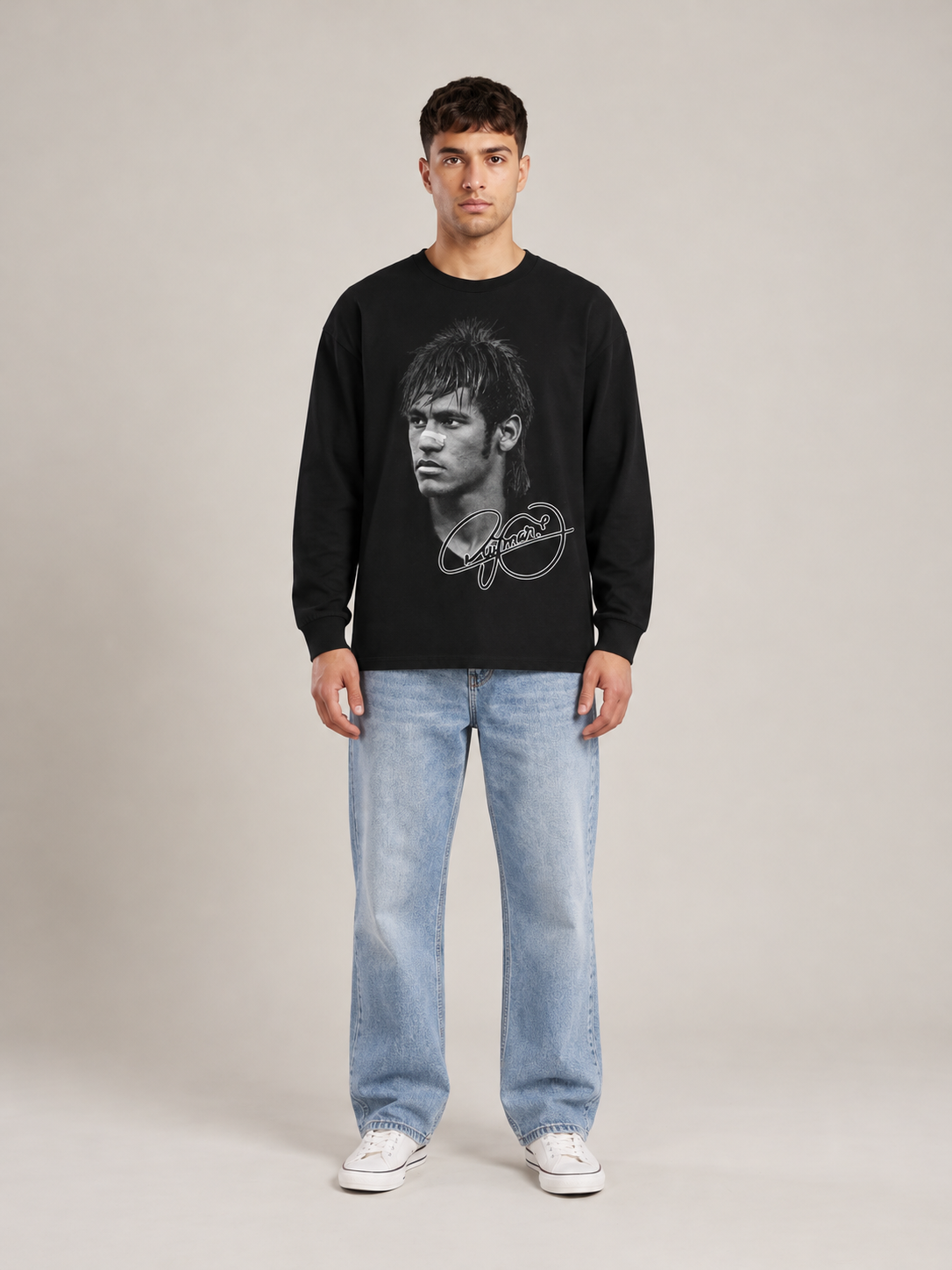 Black Neymar Long Sleeve — full front studio view on model