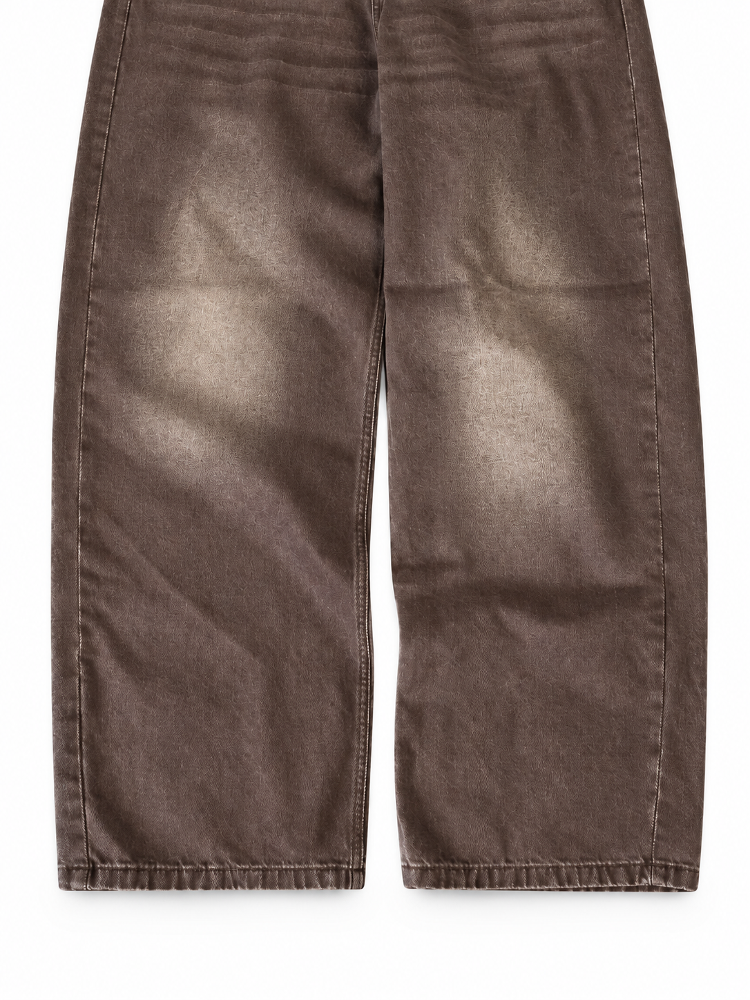 MOCCA jeans — brown wash, front leg and hem detail